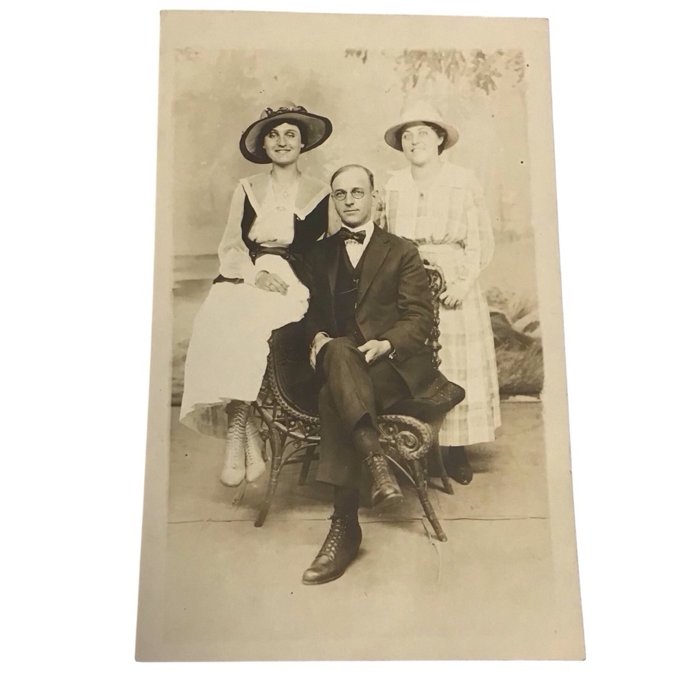 RPPC Labor Day 1918 Vintage Portrait Antique Postcard Man Women Euclid Beach OH